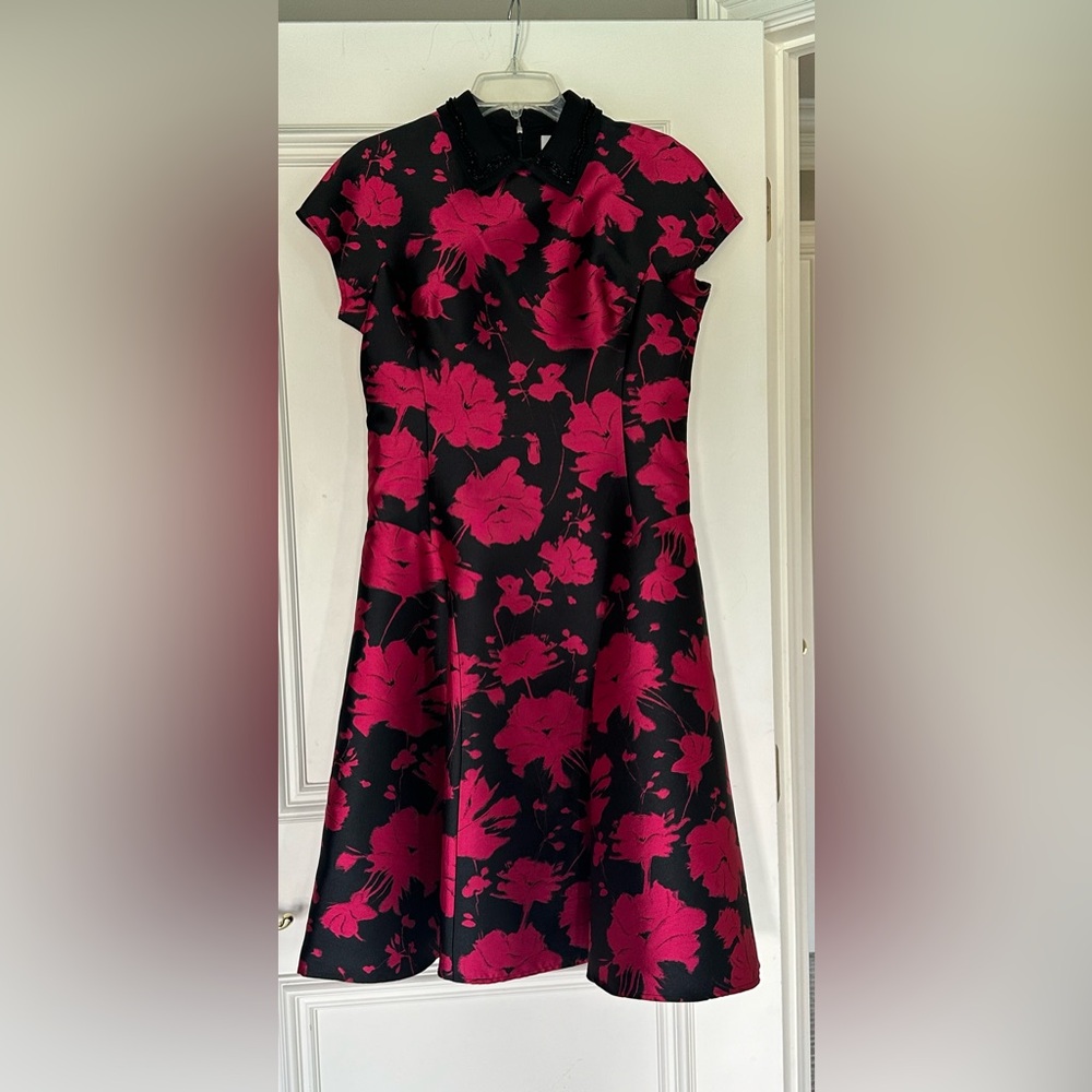 Rickie Freeman for Teri Jon
Cap-Sleeve Floral Jacquard A-Line Dress